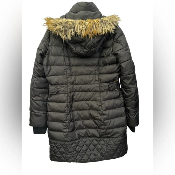 Sam Edelman Lara Puffy Coat Black Down Filled Quilted Puffer Jacket Hooded Sz M - Picture 2 of 6